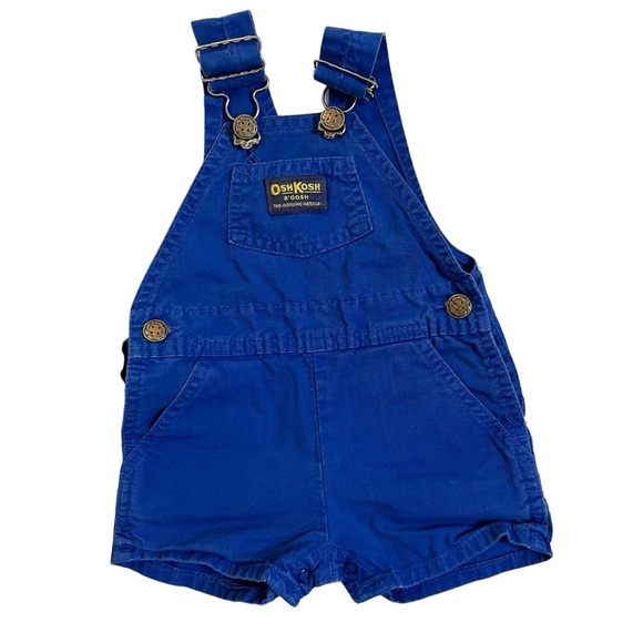Vintage 80s Osh Kosh b’Gosh Blue Vestbak Shortalls Overalls Shorts 6-9 months - Picture 1 of 4